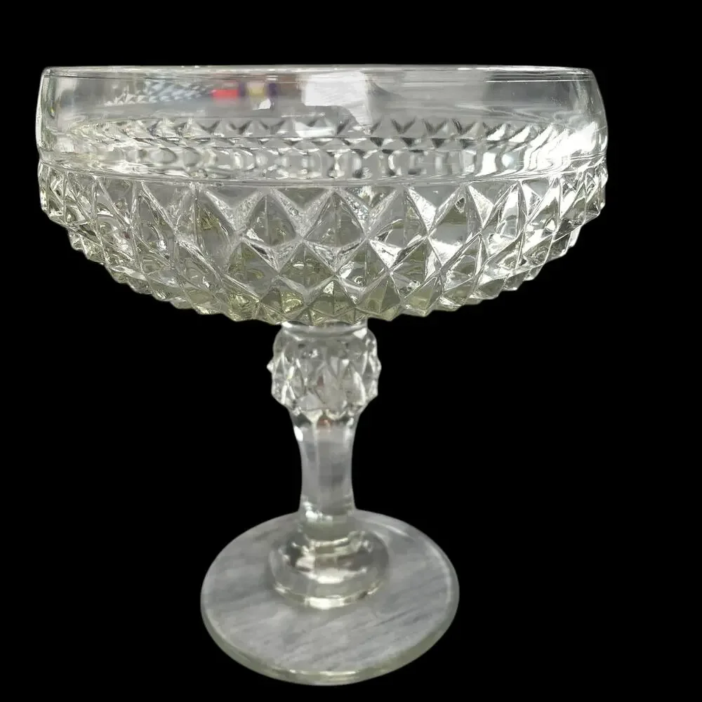 Indiana Glass Clear Diamond Point Candy Compote Pedestal Bowl Footed Dish Vtg